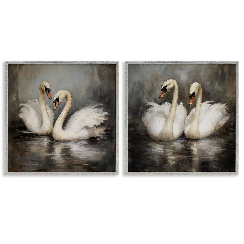  «Twin Swans with Reflections 2 PC», ensemble d'art giclée par Novae, H 24 po x l 24 po, Estampe numérique Farmhouse