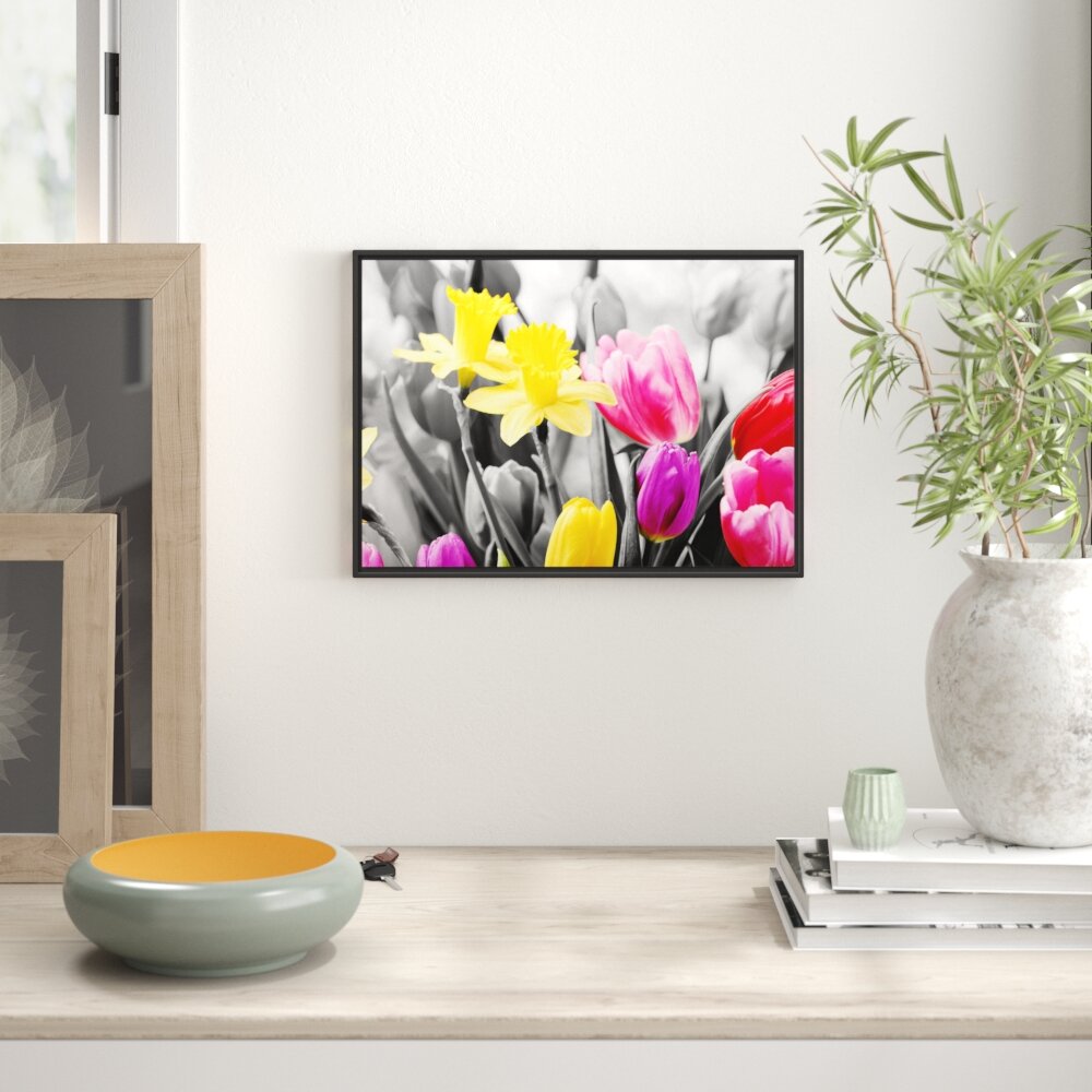 Gerahmtes Wandbild schöne Narzissen mit Tulpen