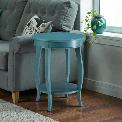 Table d'appoint bleu sarcelle avec tablette inférieure, table d'appoint classique avec rangement ouvert