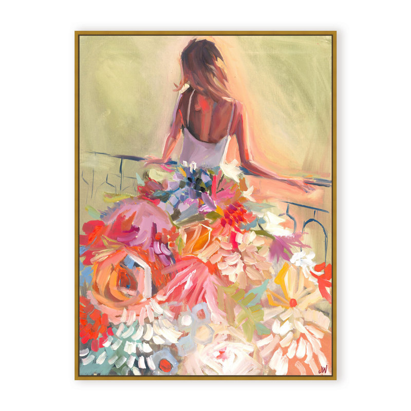 Nature Inspired Blossom Reverie: The Enigmatic Backdrop, 30" H x 24" W x 2.375" D, Framed Canvas, Gold