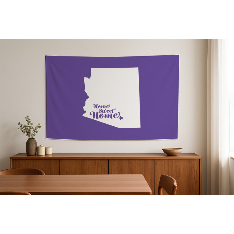 Home Sweet Phoenix — Silhouette de l'État de l'Arizona — Tapisserie murale tissée paysage, 26" H x 36" W