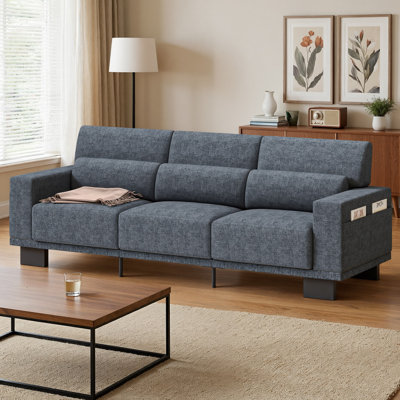 Canapé 3 places en tissu chenille avec dossier ergonomique - pieds stables et coussins à ressorts épaissis (largeur de 89,2 po)