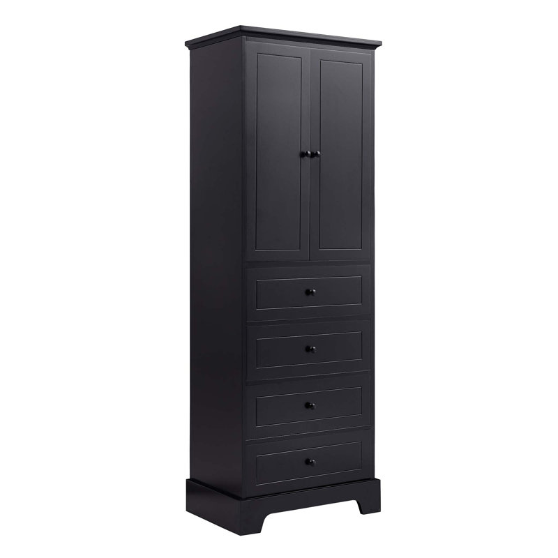 Armoire de rangement avec 2 portes et 4 tiroirs pour salle de bain, bureau, tablette réglable, panneau de fibres à densité moyenne avec finition peinte