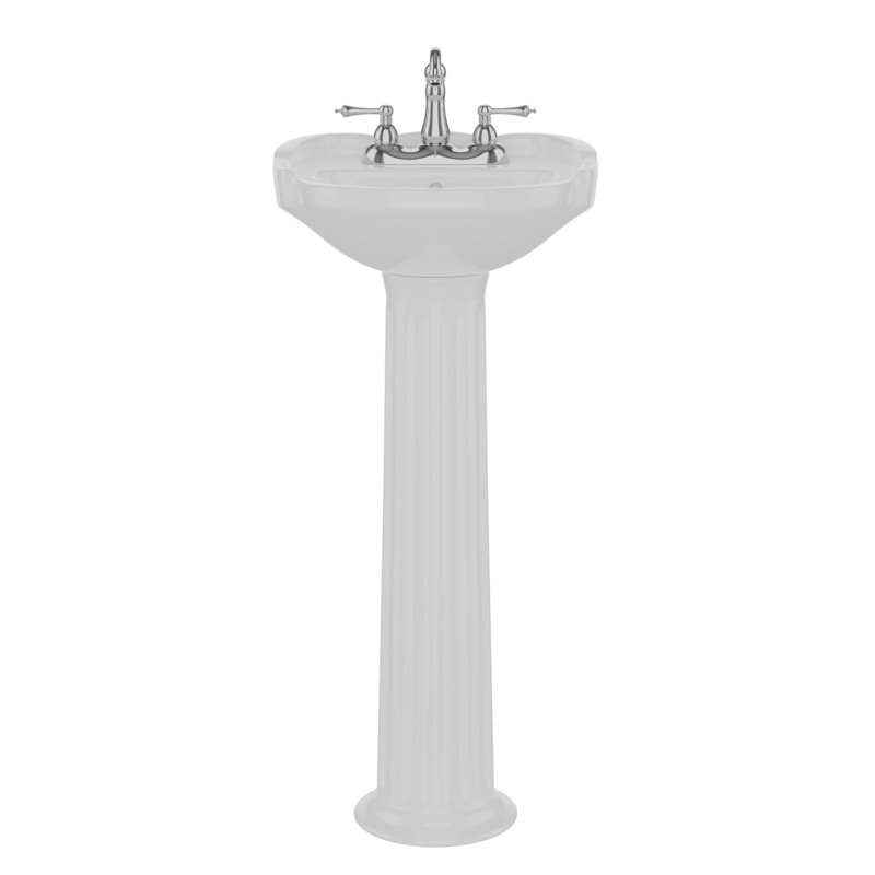 White Vitreous China Oval Pedestal Sink with Overflow