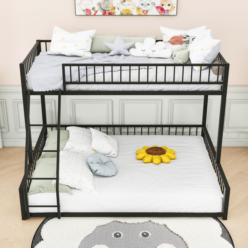Metal Bunk Bed With Ladder & Guardrails, Detachable Design, Black, Twin XL Over Queen