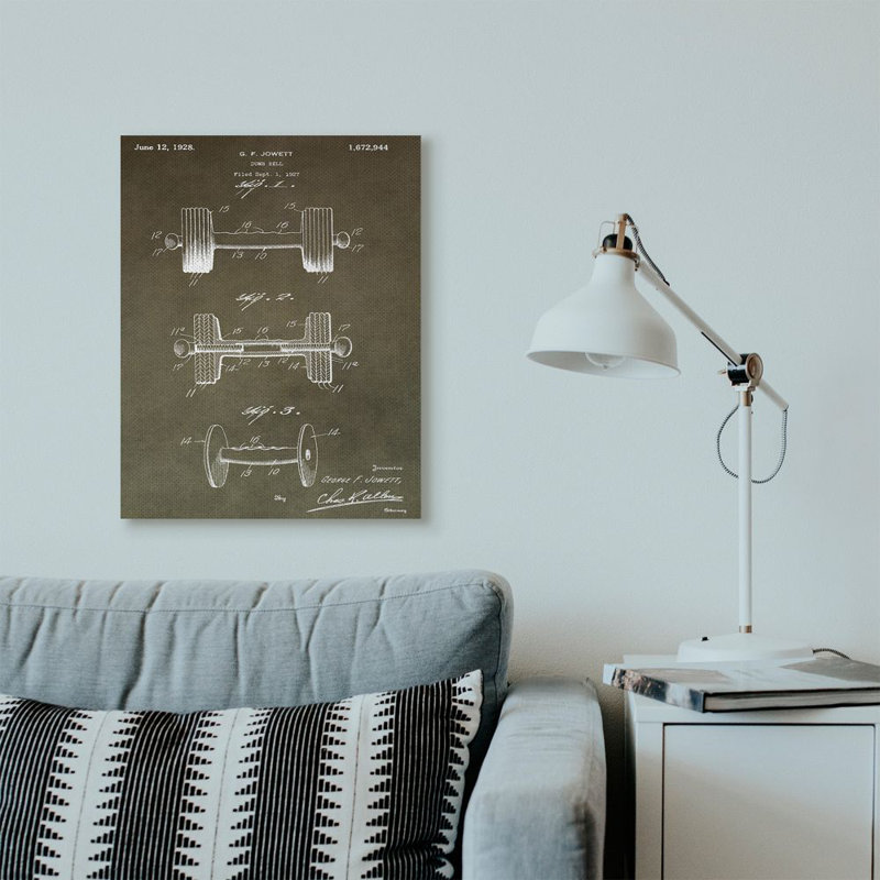 « brevet rétro haltères texture design », impression sur toile, H 30 po x l 24 po x P 1,5 po, Toile