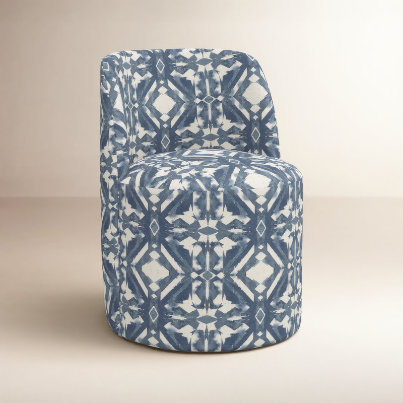 Begonia Upholstered Solid Wood Dining Chair, Asha Blue Ikat