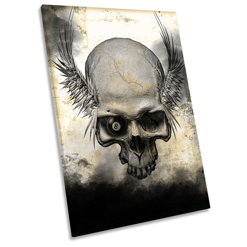 Skull Angel Wings Grunge - Wrapped Canvas Print, 61cm H x 40.6cm W x 2cm D