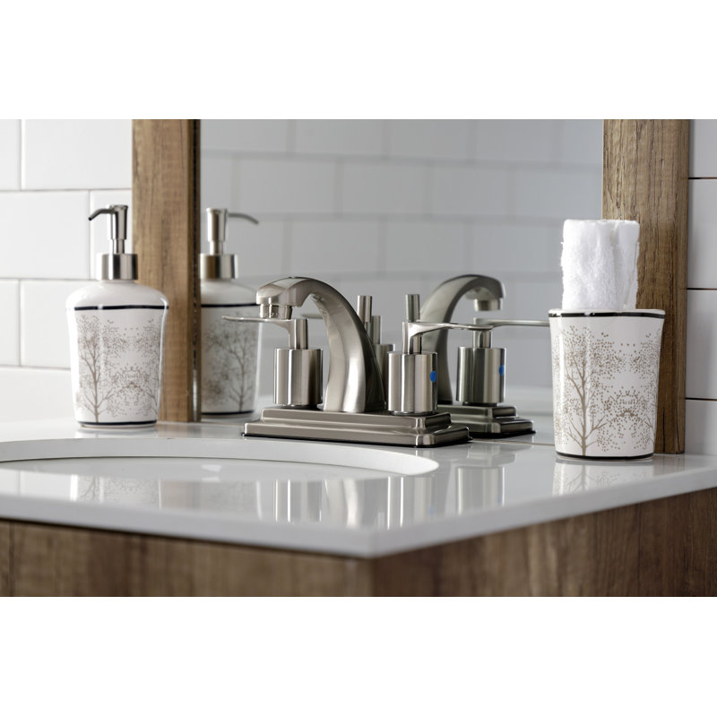 Kingston Brass Serena Two-Handle 3-Hole Deck Mount 4" Centerset Bathroom Faucet with Retail Pop-Up, Brushed Nickel