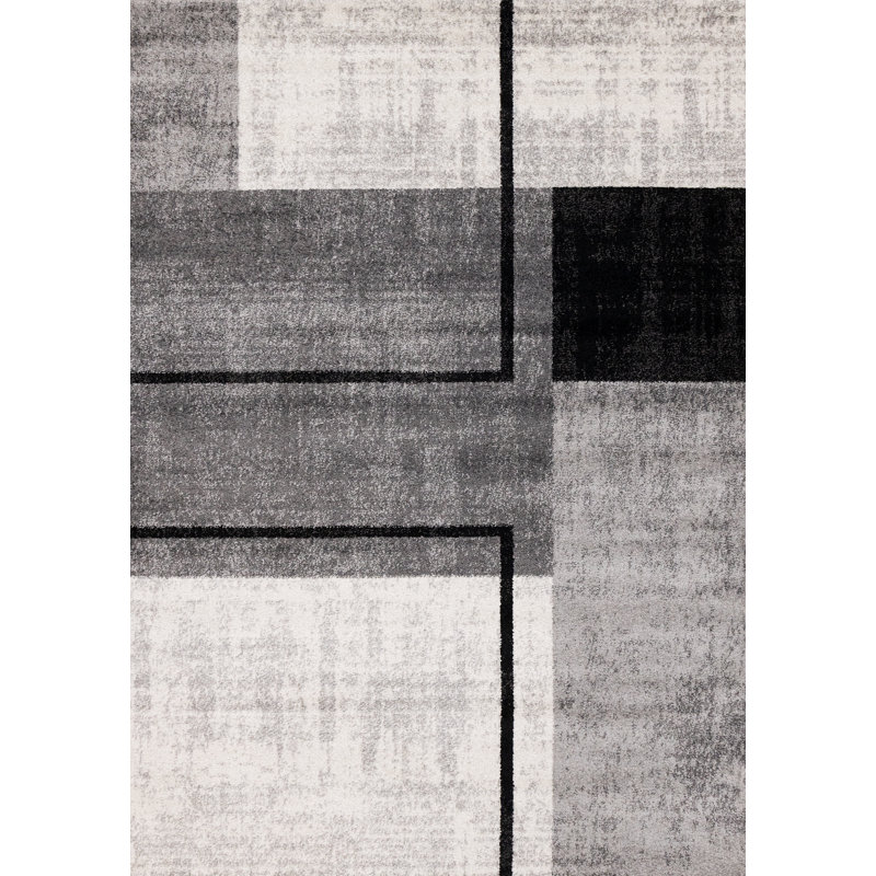 Tapis d'intérieur moderne gris et noir Brue, Rectangle 7 pi 10 po x 10 pi 6 po