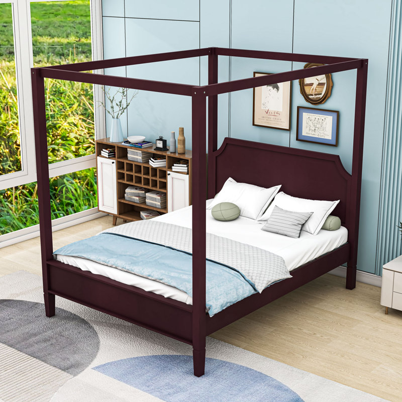Canopy Platform Bed with Headboard, Walnut, Queen