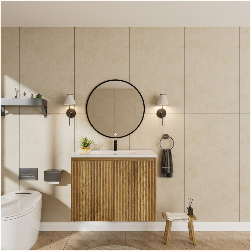 30Inch Gloden Oak Folding Wall Cabinet With Creamic Sink– Patented 1-Minute Install, Space-Saving & Easy Assemble,Modern Style
