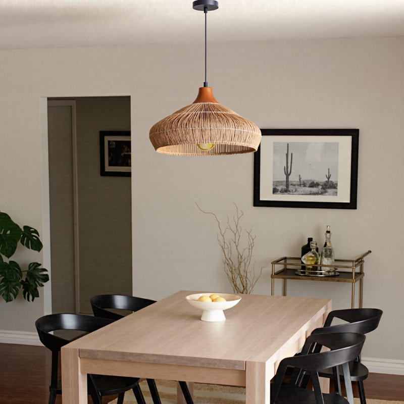 Luminaire en rotin 1 lumière fabriqué à la main, H 13,77 po x l 23,62 po x P 23,62 po