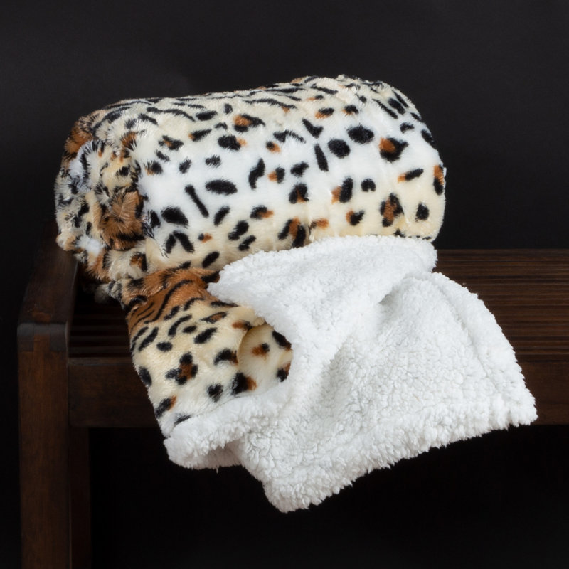 Tiger Print Fleece Sherpa Reversible Throw Blanket 50x60 Inch