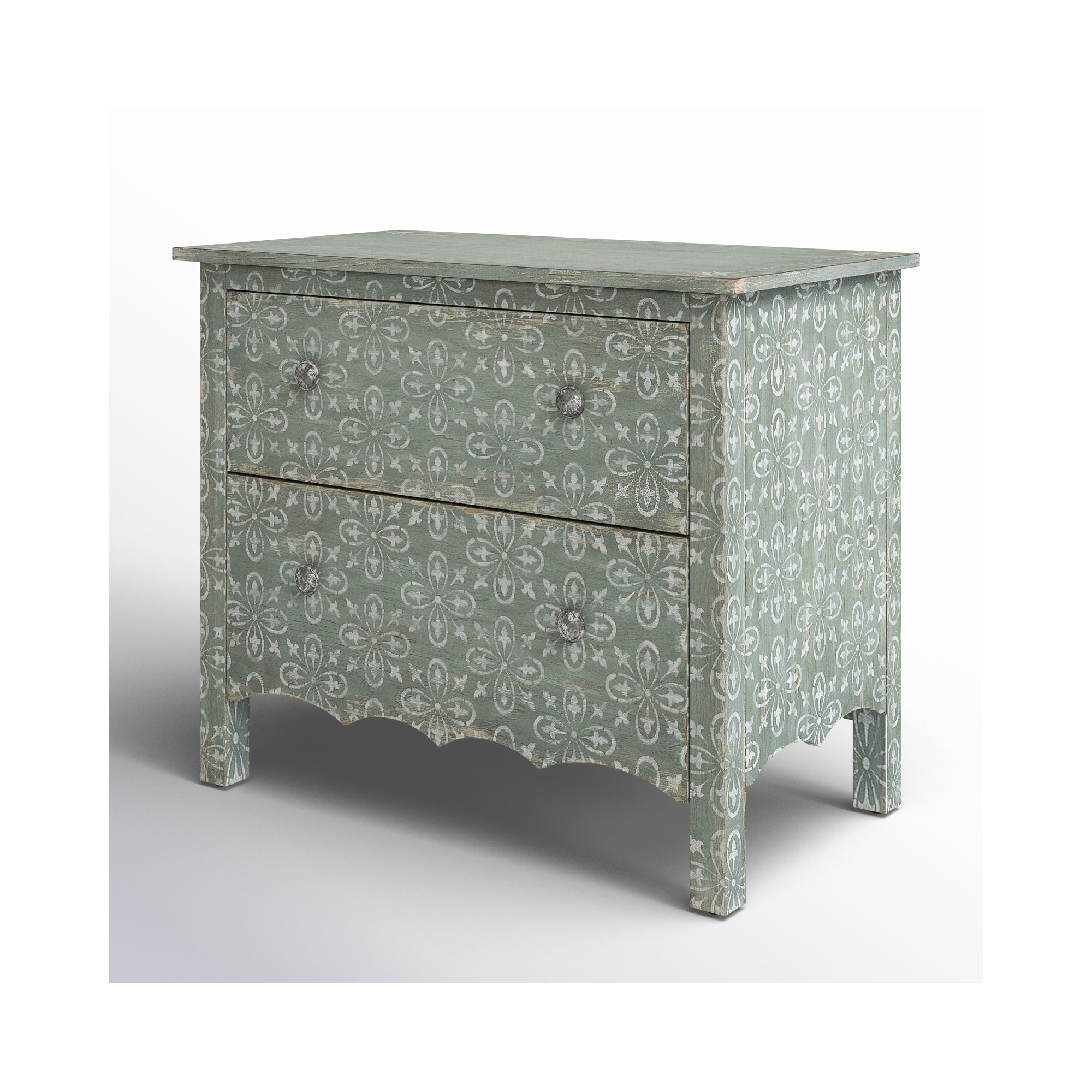 Americana Two-Drawer Nightstand, Green/Cream