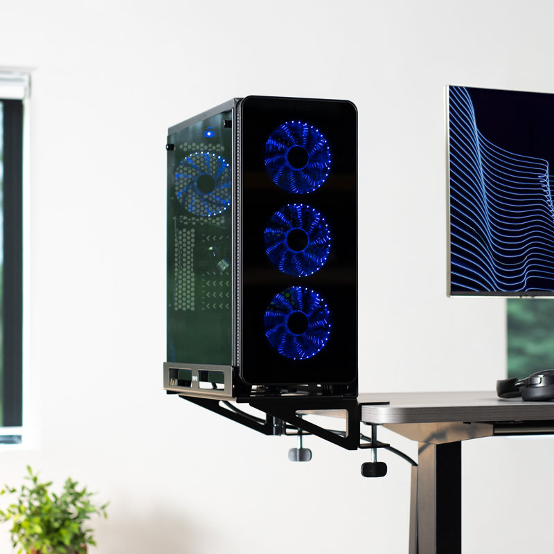 Vivo Black Desktop Mount with Shelving, Holds up to 66 lbs