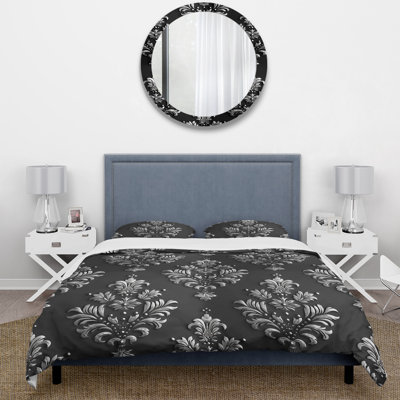 Black Silver Damask Glamour - Damask Duvet Cover Set