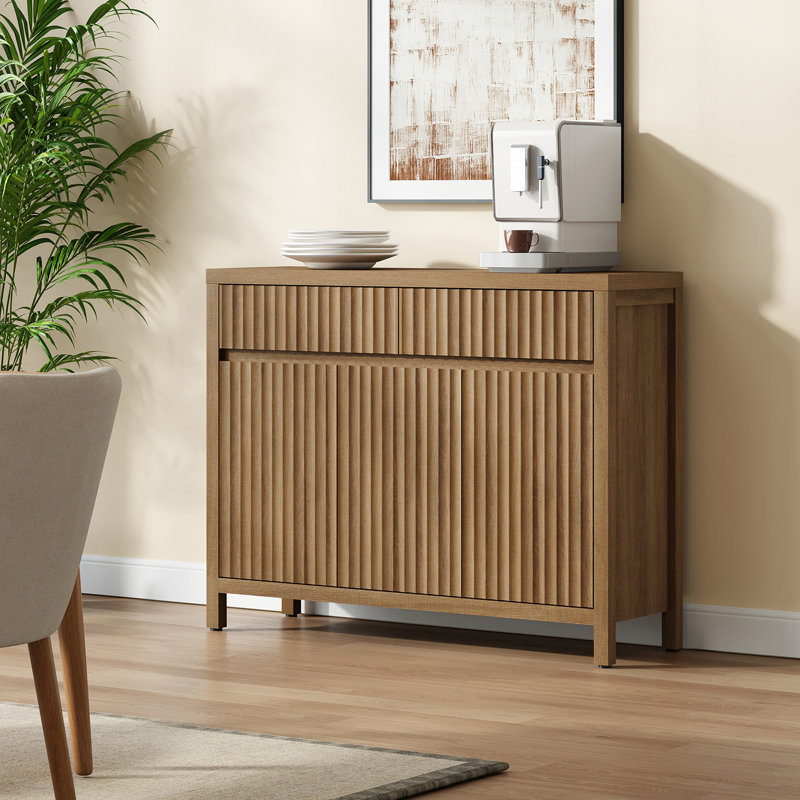 Allete Fluted 2-Drawer And 3-Door Sideboard With Adjustable Shelves, Caramel Oak, 1