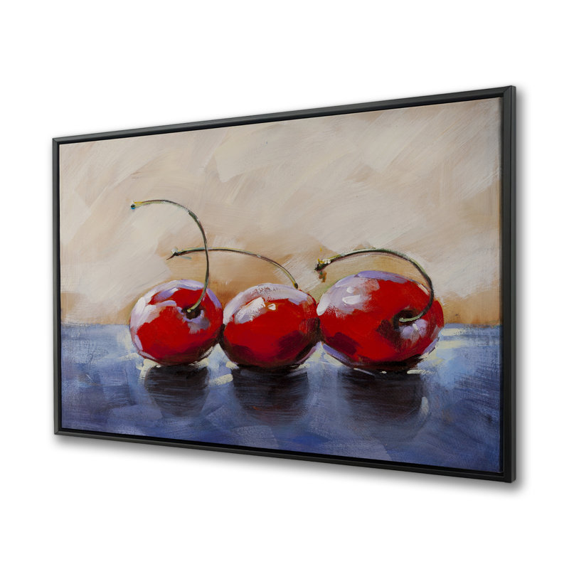 Three Cherries - Red Framed Canvas for Home Decor