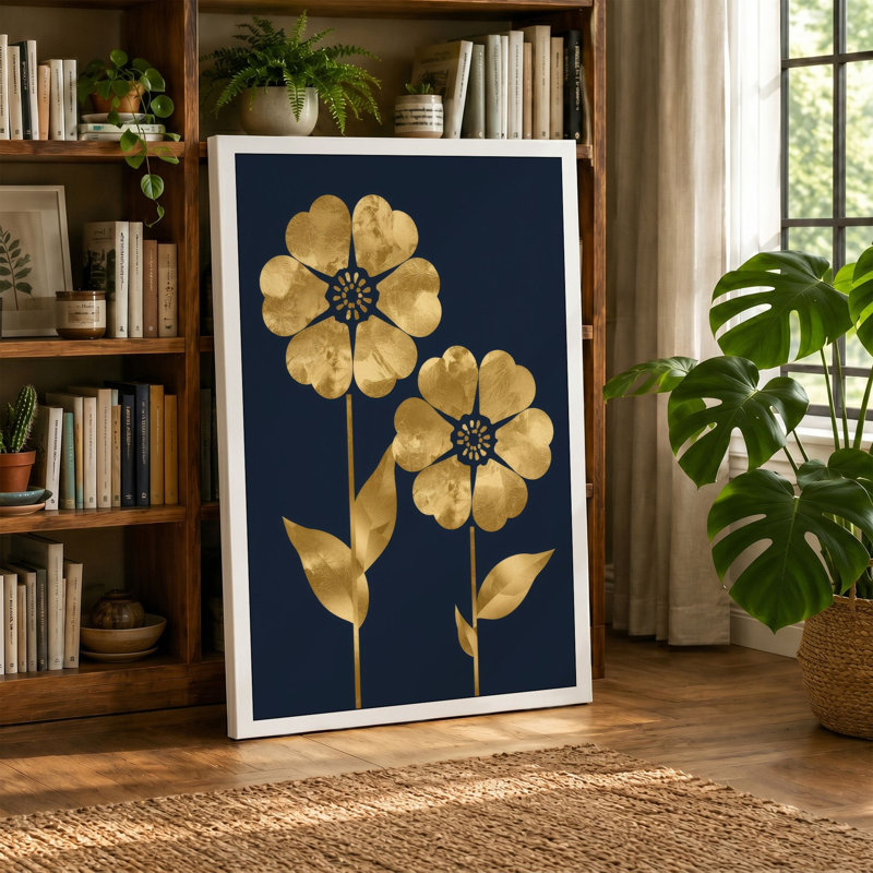 Golden Blooms Botanical - Wrapped Canvas, 24x16 - 61.0 x 40.6 cm, Taupe Border