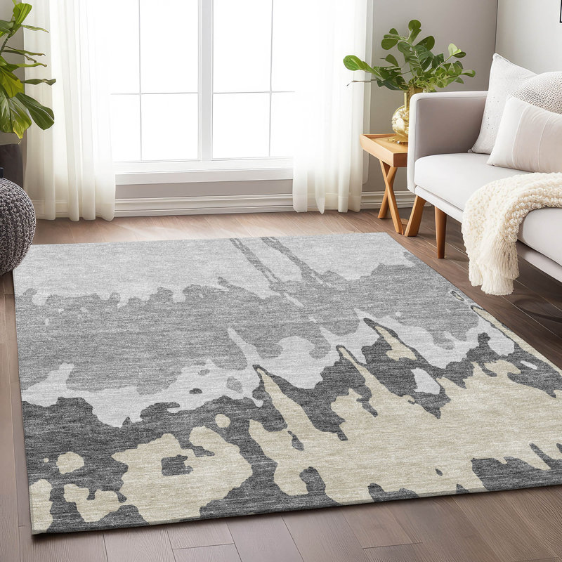 Tapis gris Prisco lavable à la machine de qualité supérieure, Rectangle 2 pi 6 po x 3 pi 10 po