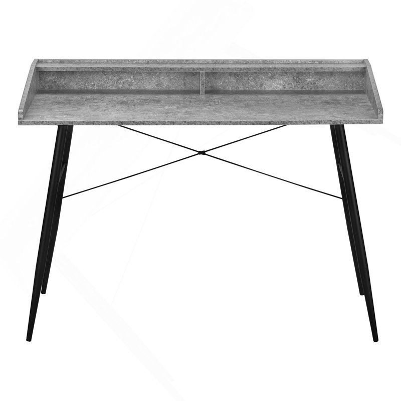 Computer Desk, Home Office, Laptop, Storage Shelves, 48"L, Work, Grey Stone Look Laminate, Black Metal, Contemporary, Modern