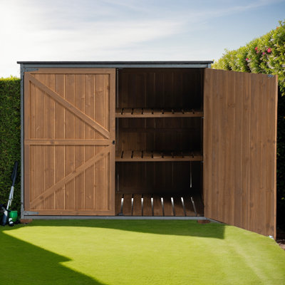 Armoire de rangement extérieure en métal et bois - Remise à outils de jardin à 3 compartiments