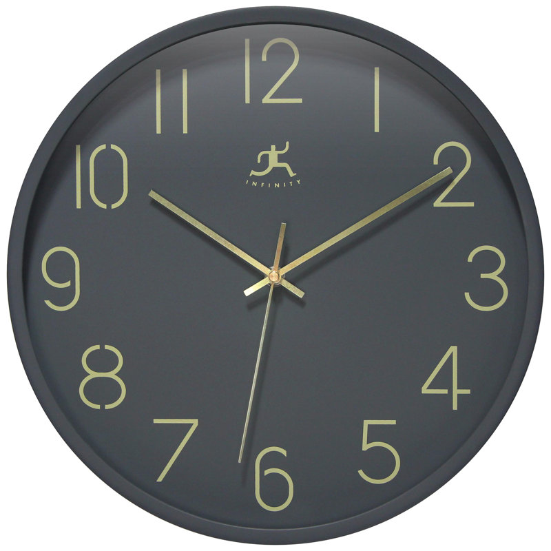 Round Plastic Wall Clock 14 Inches, Dark Gray