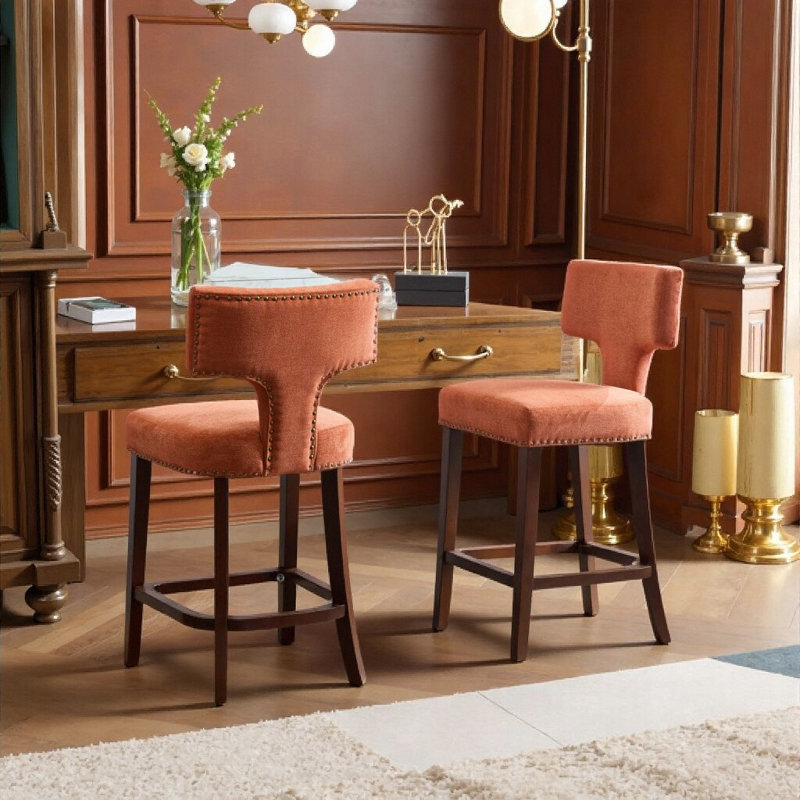 Ensemble de 2 tabourets de bar Mid-Century Modern, Orange