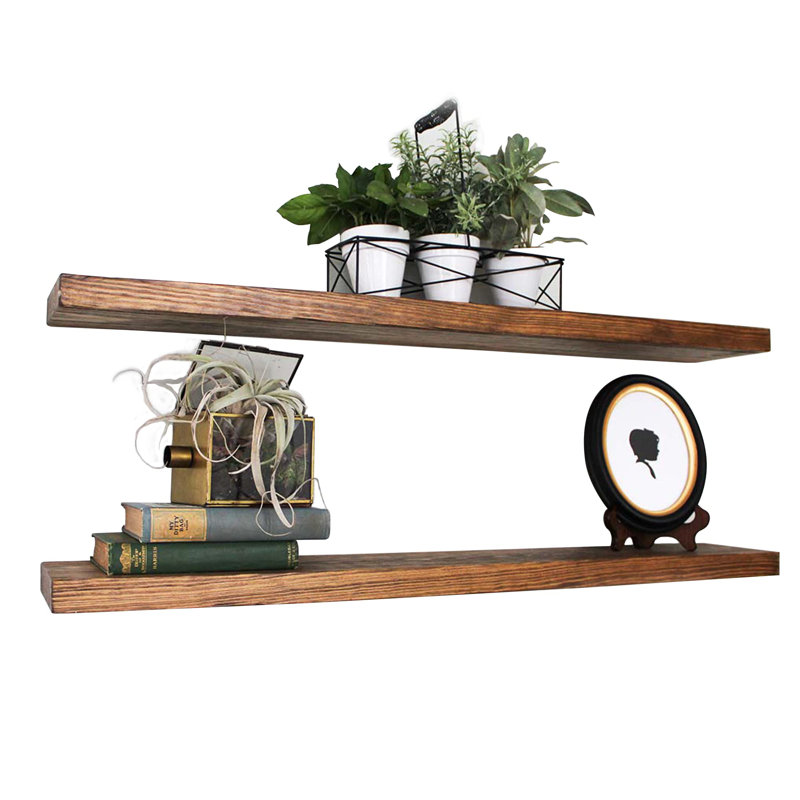 2 Piece Solid Wood Floating Shelf, Light Gray