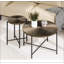 Ensemble de 2 tables basses et tables de bout - Panneau de fibres à densité moyenne imperméable avec revêtement en PVC, conception cylindrique vieillie, pieds en métal - charme rustique classique, technique -58982209