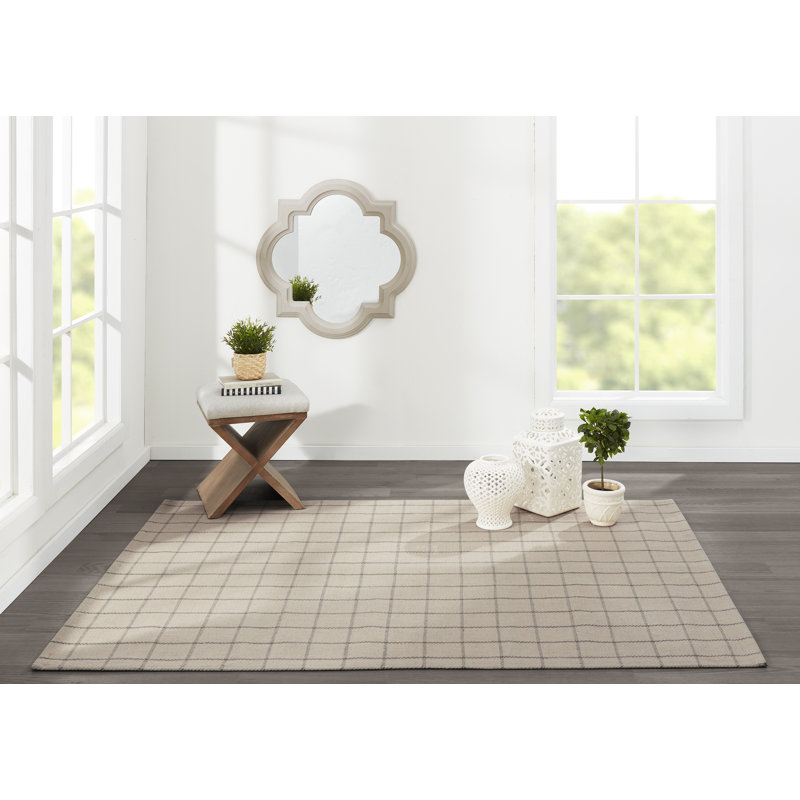 Marlborough Plaid Handwoven Wool Beige Area Rug, Rectangle 3'6" x 5'6"