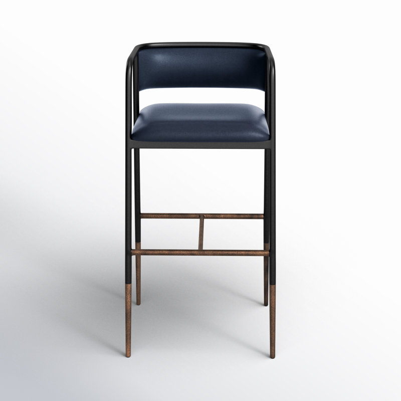 Brenan Upholstered Bar Stool with Metal Frame, Brown, Bar Stool (29.5” Seat Height)