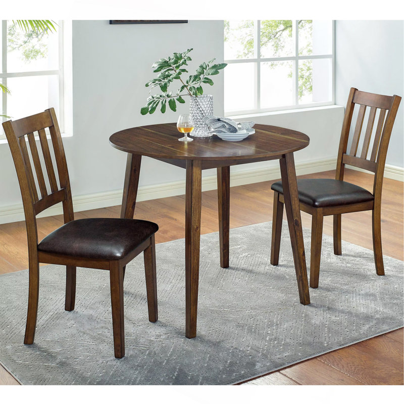 Ensemble de salle à manger 3 pièces Cozy Table ronde et 2 chaises d'appoint Noyer, 3
