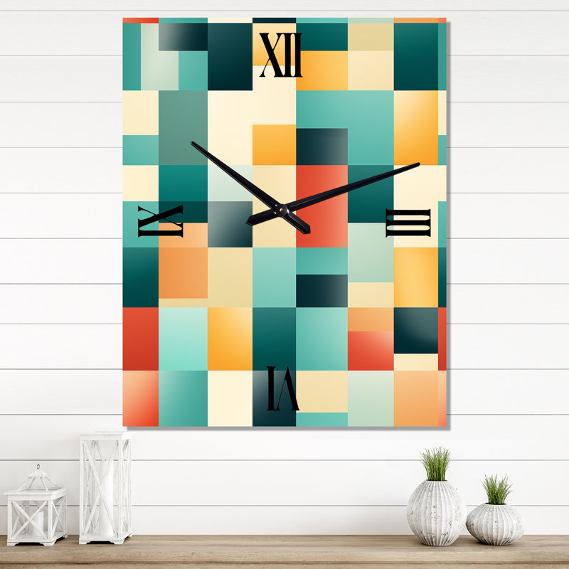 Horloge murale rayée orange et verte Popart Pop culture I, Très petit