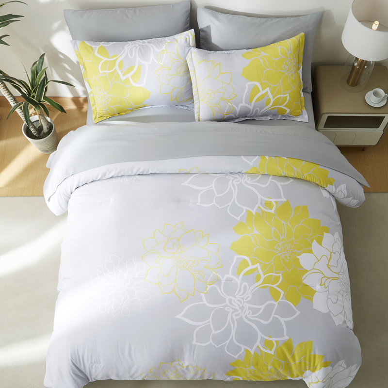 Full Size Comforter Set,Yellow Floral Bedding Sets 7 Pieces Bed in a Bag with Sheets, Pillowcases & Shams, Yellow
