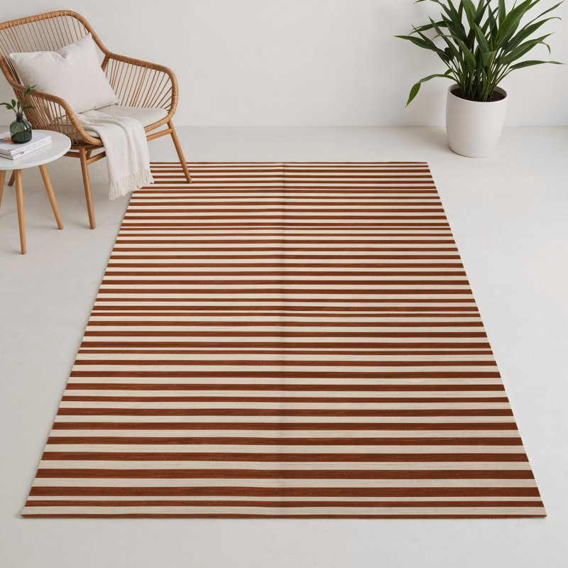 Tapis intérieur / extérieur brun HorizontalStripes, Rectangulaire 3 pi x 5 pi