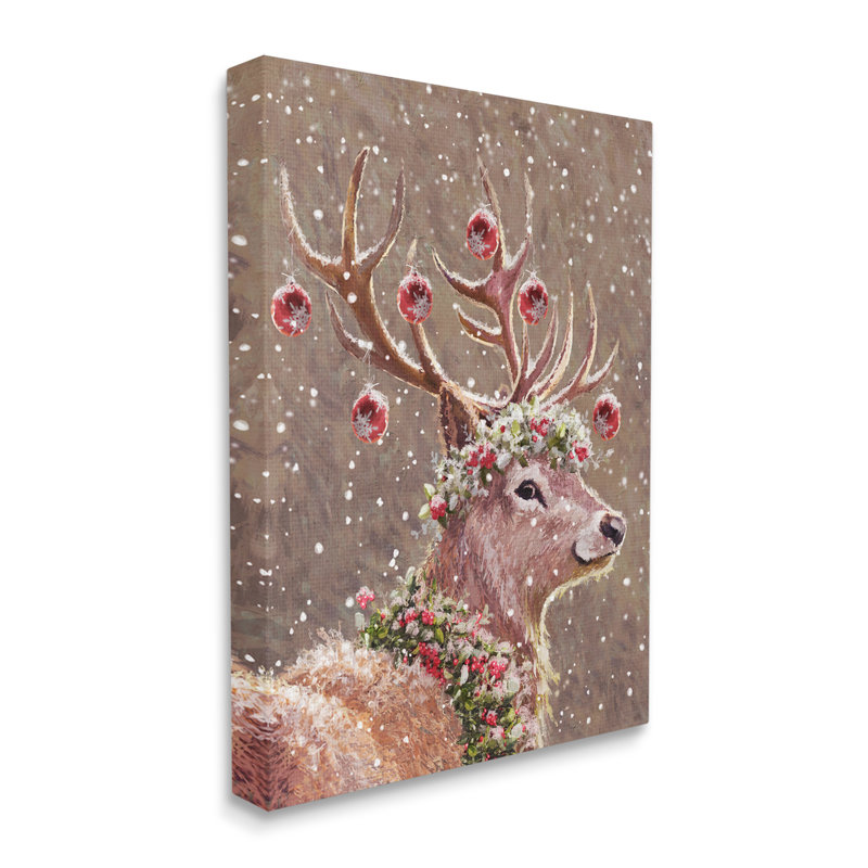 Deer Antler Holiday Ornaments - peinture sur toile tendue, H 20 po x l 16 po x P 1,5 po