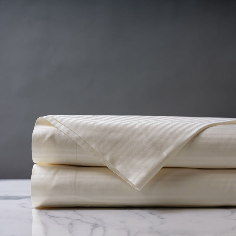 Emilio Egyptian Cotton Jacquard Striped Flat Sheet, Queen Flat Sheet, Ivory