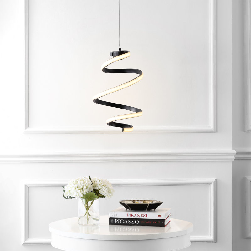 Arianda 11" 1-Light Modern Minimalist Metal Helix Swirl Abstract Integrated LED Pendant, Black