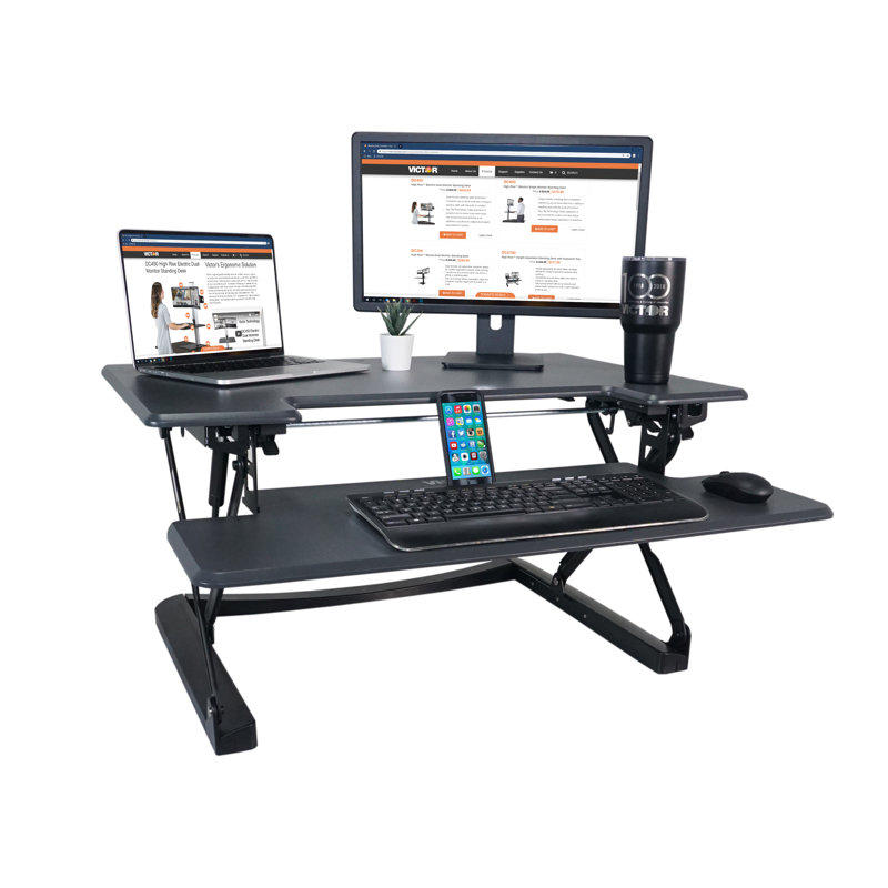 Convertisseur de bureau debout à hauteur ajustable Effie, Gris anthracite / noir, 36" L x 23" D