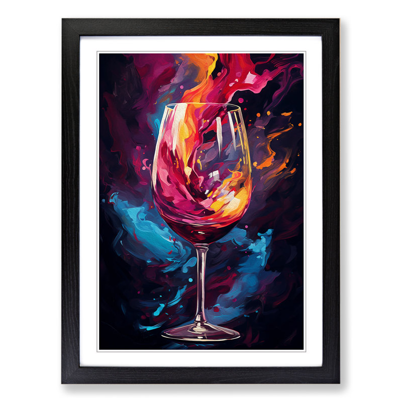 Wine Abstract Art - Framed Print, 46cm H x 34cm W x 2cm D, Black