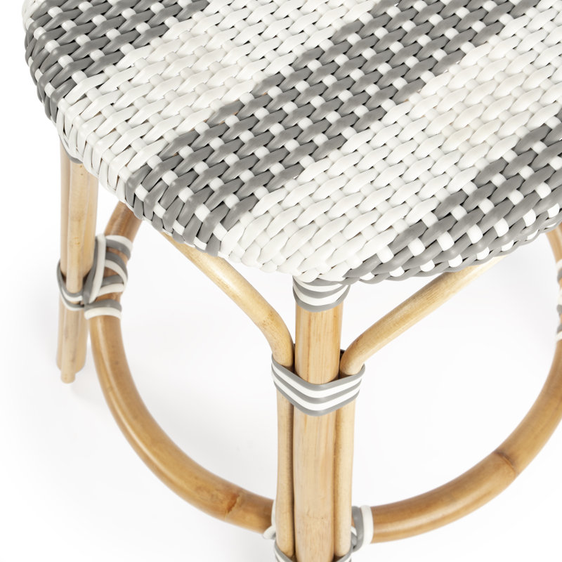 Alastair Hand-Woven Rattan Bar & Counter Stool, Counter Stool (24" Seat Height), Gray/White Stripe/Natural Rattan Frame