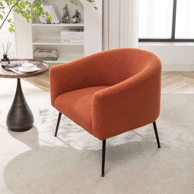 Jameila Upholstered Barrel Chair, Orange Faux Fur, 1, Black