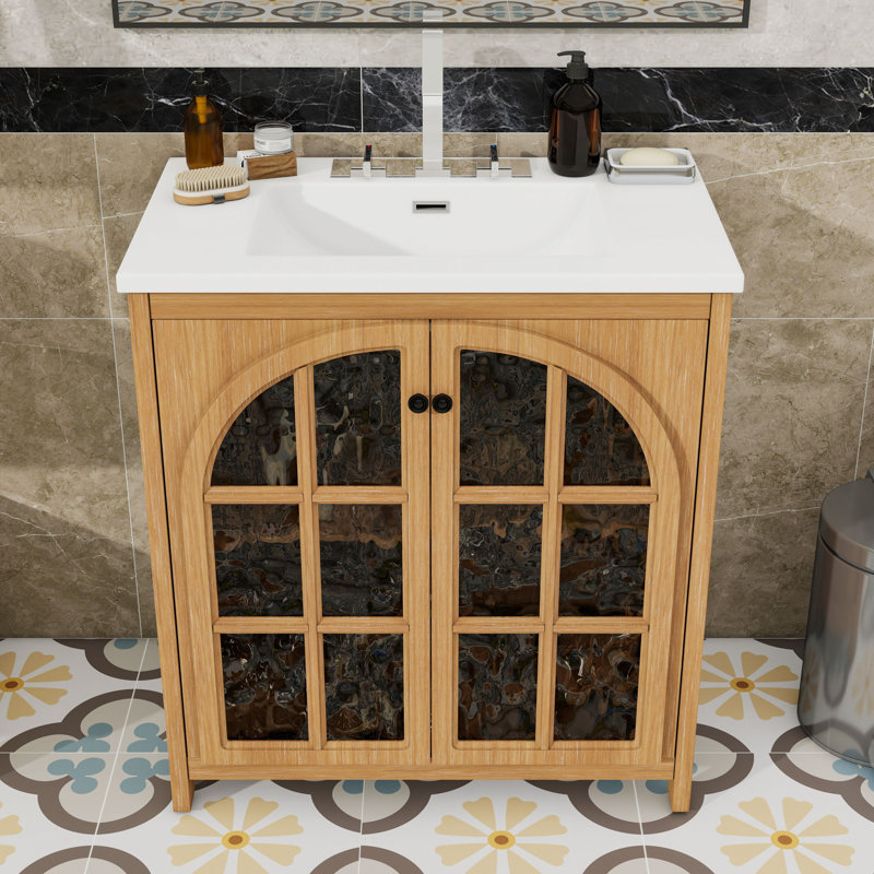 Meuble-lavabo 30 po avec lavabo, tablette réglable et portes, Naturel antique