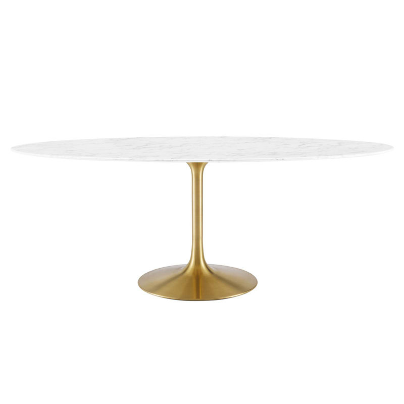 Modway Lippa Oval Artificial Marble Dining Table, Gold, White, 29.5" H x 78.5" L x 47" W
