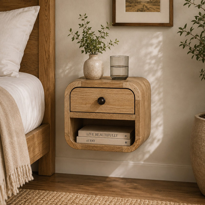 Foraker 20cm W Solid Wood Bedside Table, Oak-Ish
