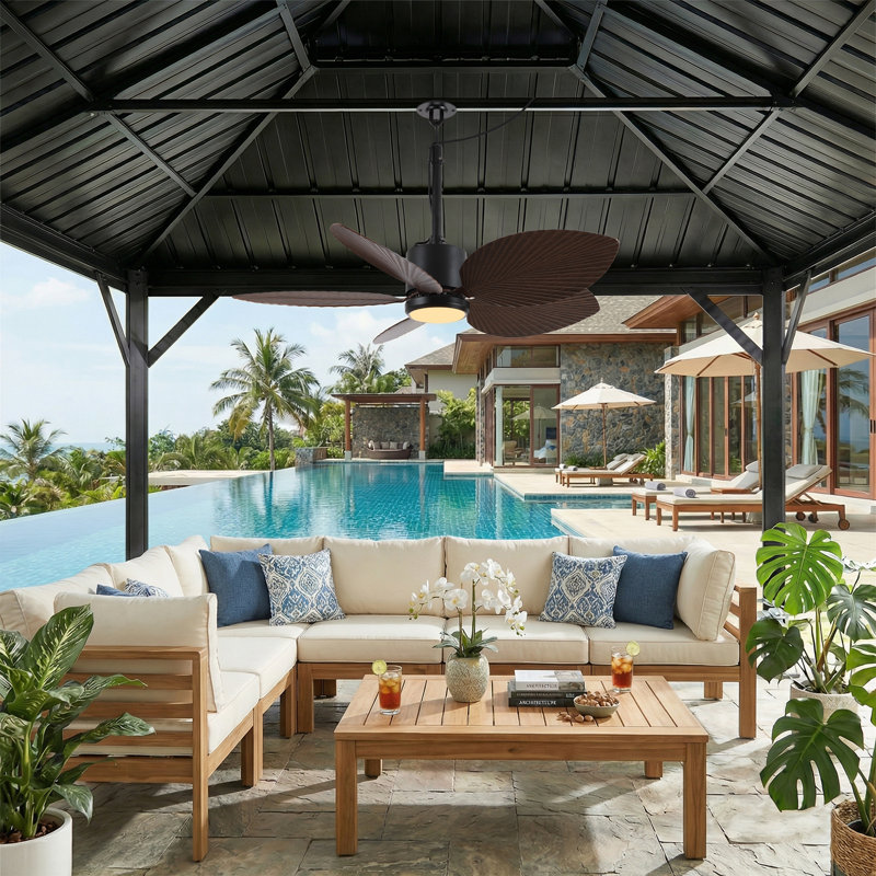 42" Tropical IP66 Waterproof Outdoor Plug-In Dimmable 3CCT LED Ceiling Fan with Remote Control, Gazebo Fan, 6-Speed Reversible DC Motor, Timer