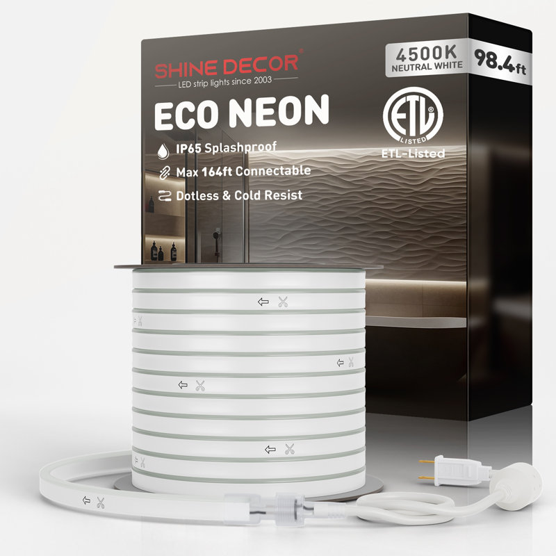Shine Decor 120V Neon Rope Lights 4500K Neutral White, 1176"