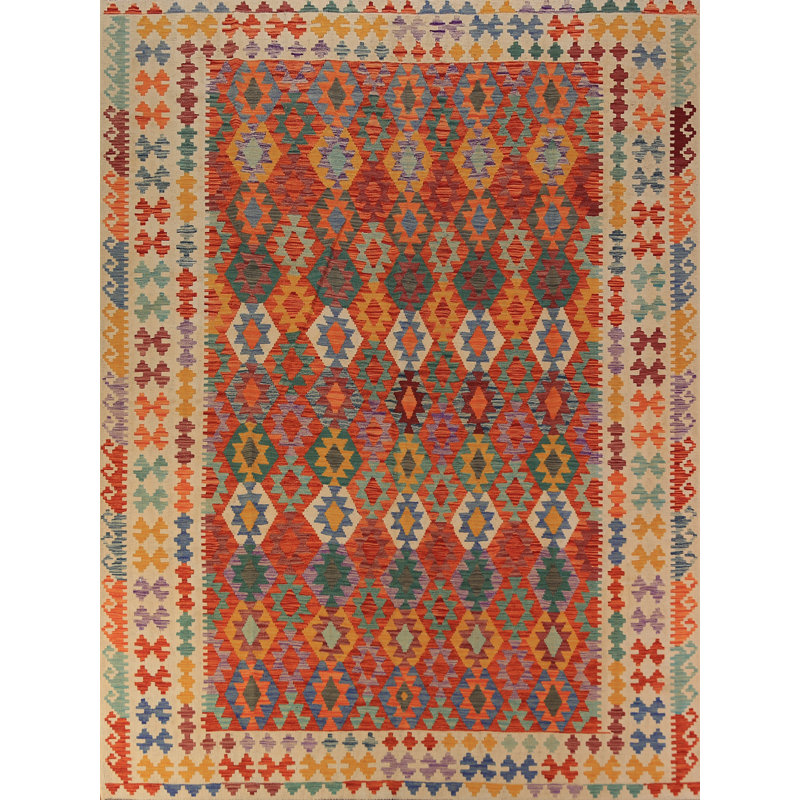 Tapis oriental réversible en laine Kilim 8 x 10